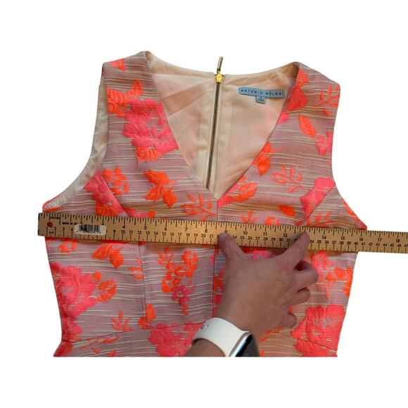 Antonio Melani Floral Jacquard Fit Flare Dress Beige Pink Size 2 - Picture 5 of 10